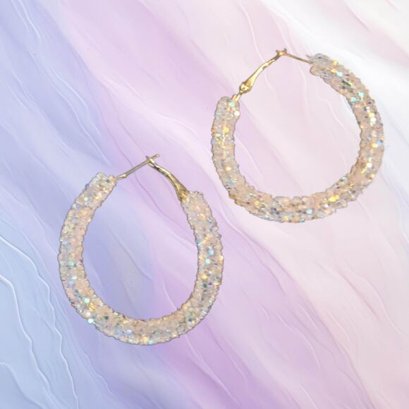 Light Pink Candy Sequin Hoop Earrings Hoops - Picture 6 of 7